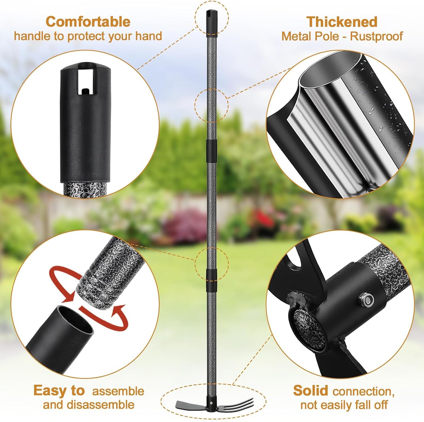 Garden Hoe Tool, 2-in-1 Heavy Duty Dual-Head Weeding Tool, 45" Adjustable Long Handle Cultivator for Weeding, Tilling, Lawn Yard Flower Bed Gardening Tool
