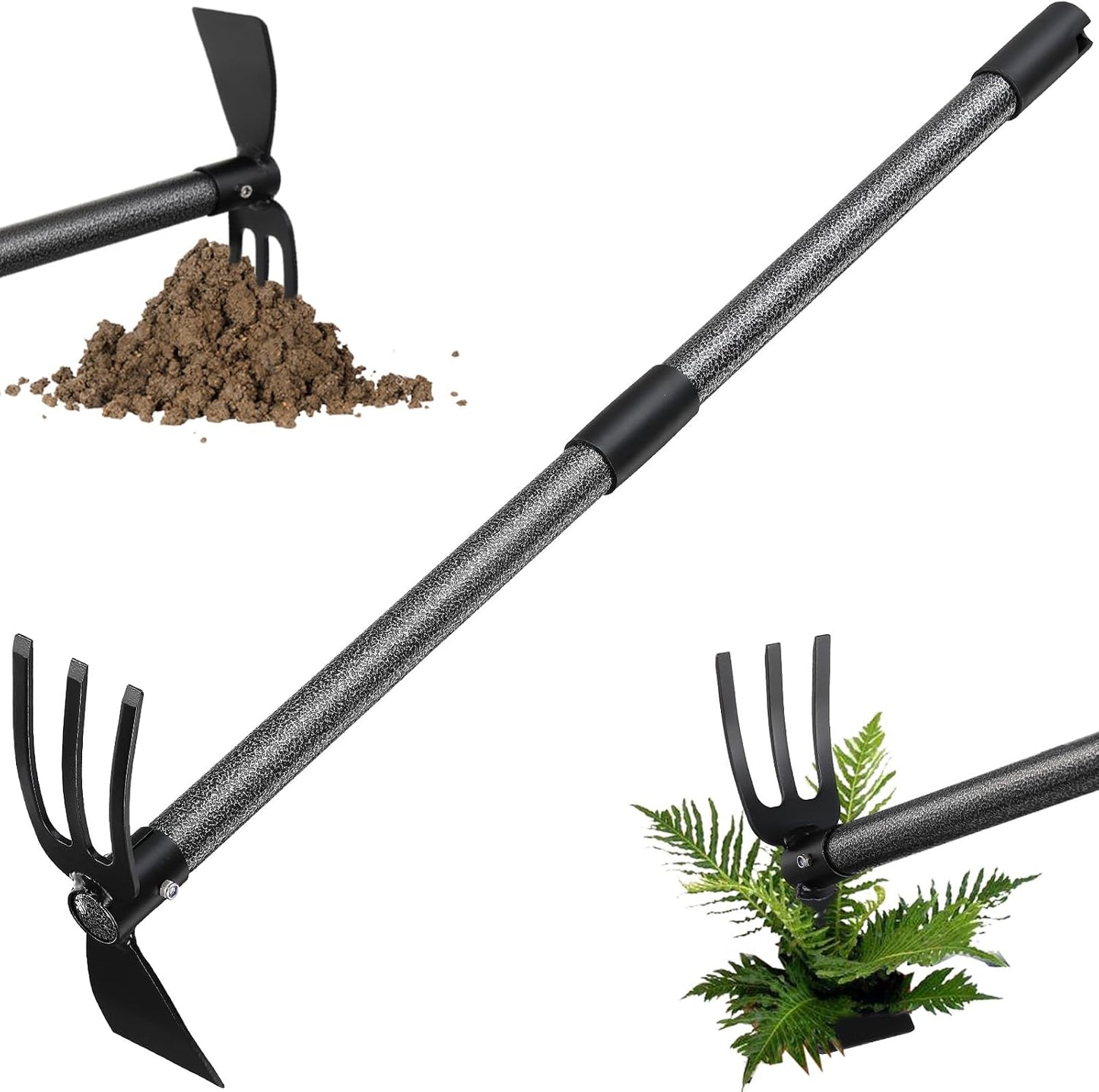Garden Hoe Tool, 2-in-1 Heavy Duty Dual-Head Weeding Tool, 45" Adjustable Long Handle Cultivator for Weeding, Tilling, Lawn Yard Flower Bed Gardening Tool