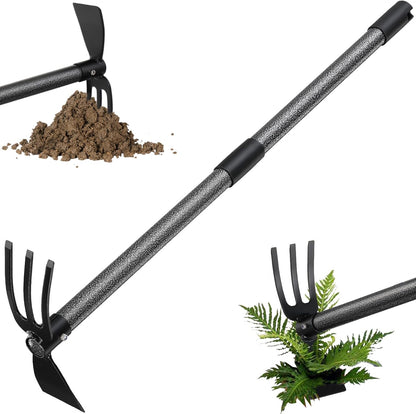 Garden Hoe Tool, 2-in-1 Heavy Duty Dual-Head Weeding Tool, 45" Adjustable Long Handle Cultivator for Weeding, Tilling, Lawn Yard Flower Bed Gardening Tool