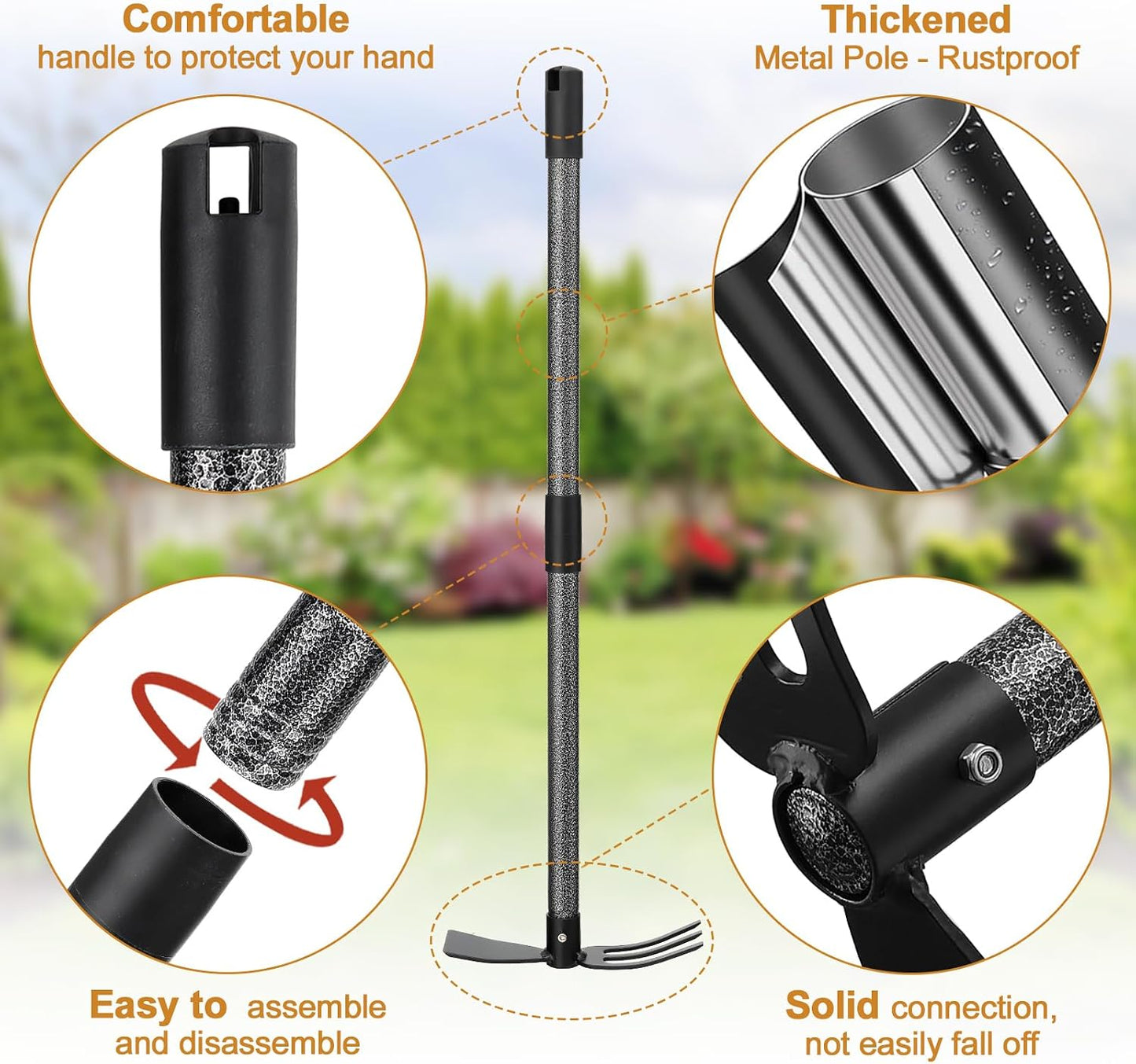 Garden Hoe Tool, 2-in-1 Heavy Duty Dual-Head Weeding Tool, 45" Adjustable Long Handle Cultivator for Weeding, Tilling, Lawn Yard Flower Bed Gardening Tool