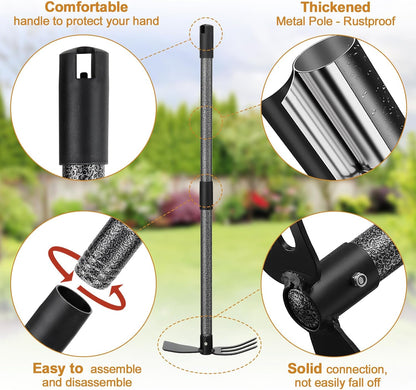 Garden Hoe Tool, 2-in-1 Heavy Duty Dual-Head Weeding Tool, 45" Adjustable Long Handle Cultivator for Weeding, Tilling, Lawn Yard Flower Bed Gardening Tool