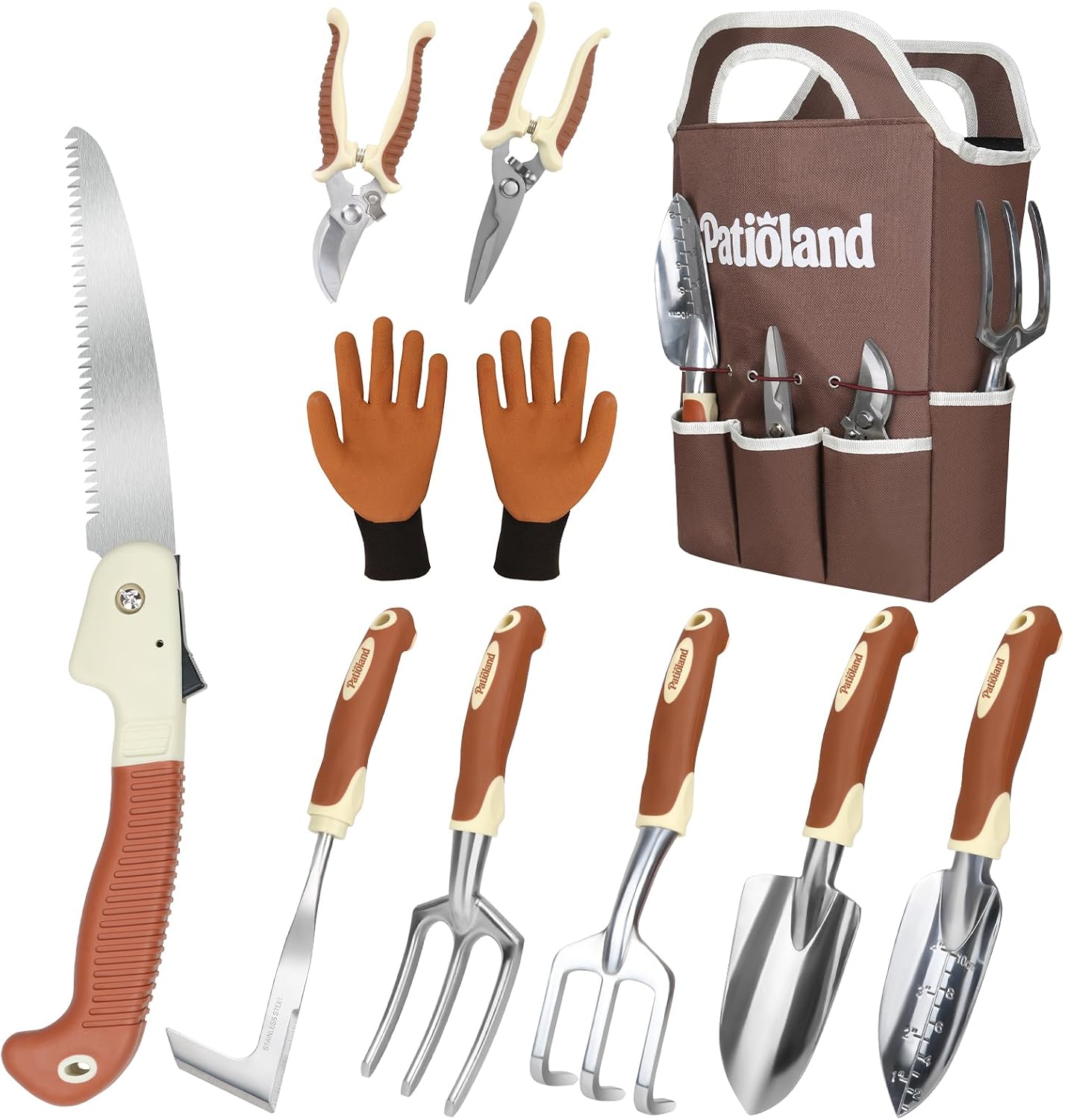 Brown Garden Tools Set 10-Piece, Gardening Gifts for Women Men