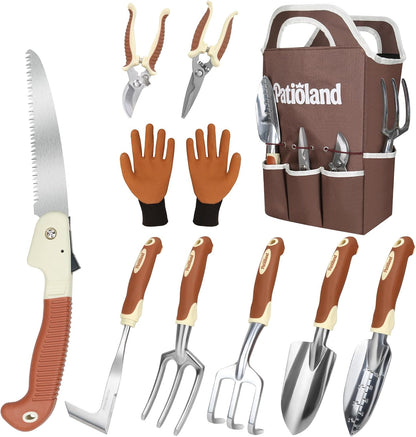 Brown Garden Tools Set 10-Piece, Gardening Gifts for Women Men