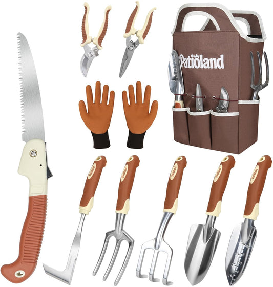 Brown Garden Tools Set 10-Piece, Gardening Gifts for Women Men
