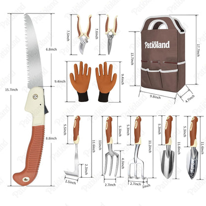 Brown Garden Tools Set 10-Piece, Gardening Gifts for Women Men