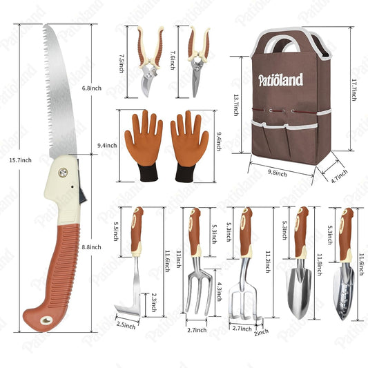 Brown Garden Tools Set 10-Piece, Gardening Gifts for Women Men