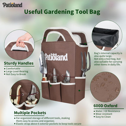 Brown Garden Tools Set 10-Piece, Gardening Gifts for Women Men