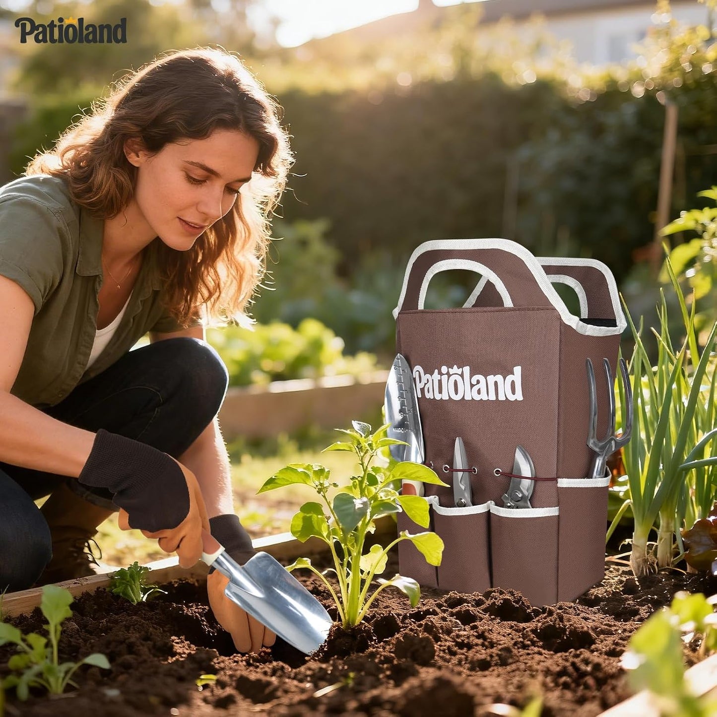 Brown Garden Tools Set 10-Piece, Gardening Gifts for Women Men