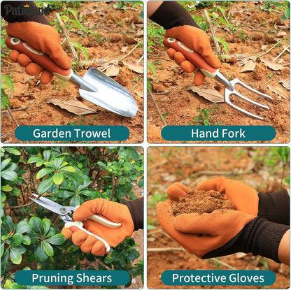 Brown Garden Tools Set 10-Piece, Gardening Gifts for Women Men