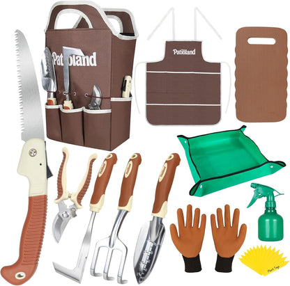 Brown Garden Tools Set 10-Piece, Gardening Gifts for Women Men