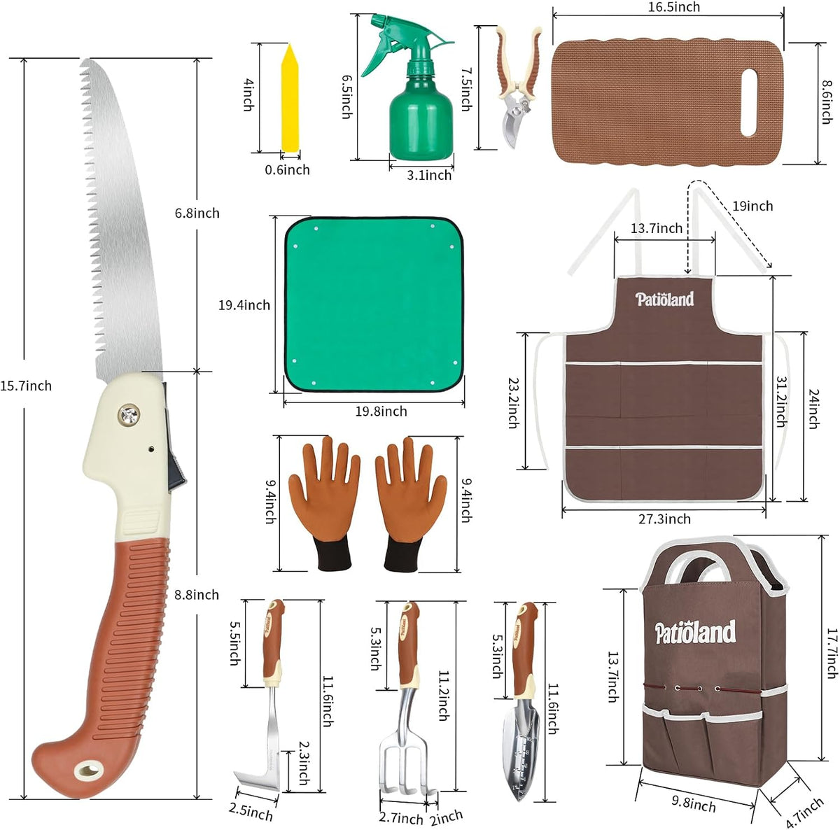 Brown Garden Tools Set 10-Piece, Gardening Gifts for Women Men