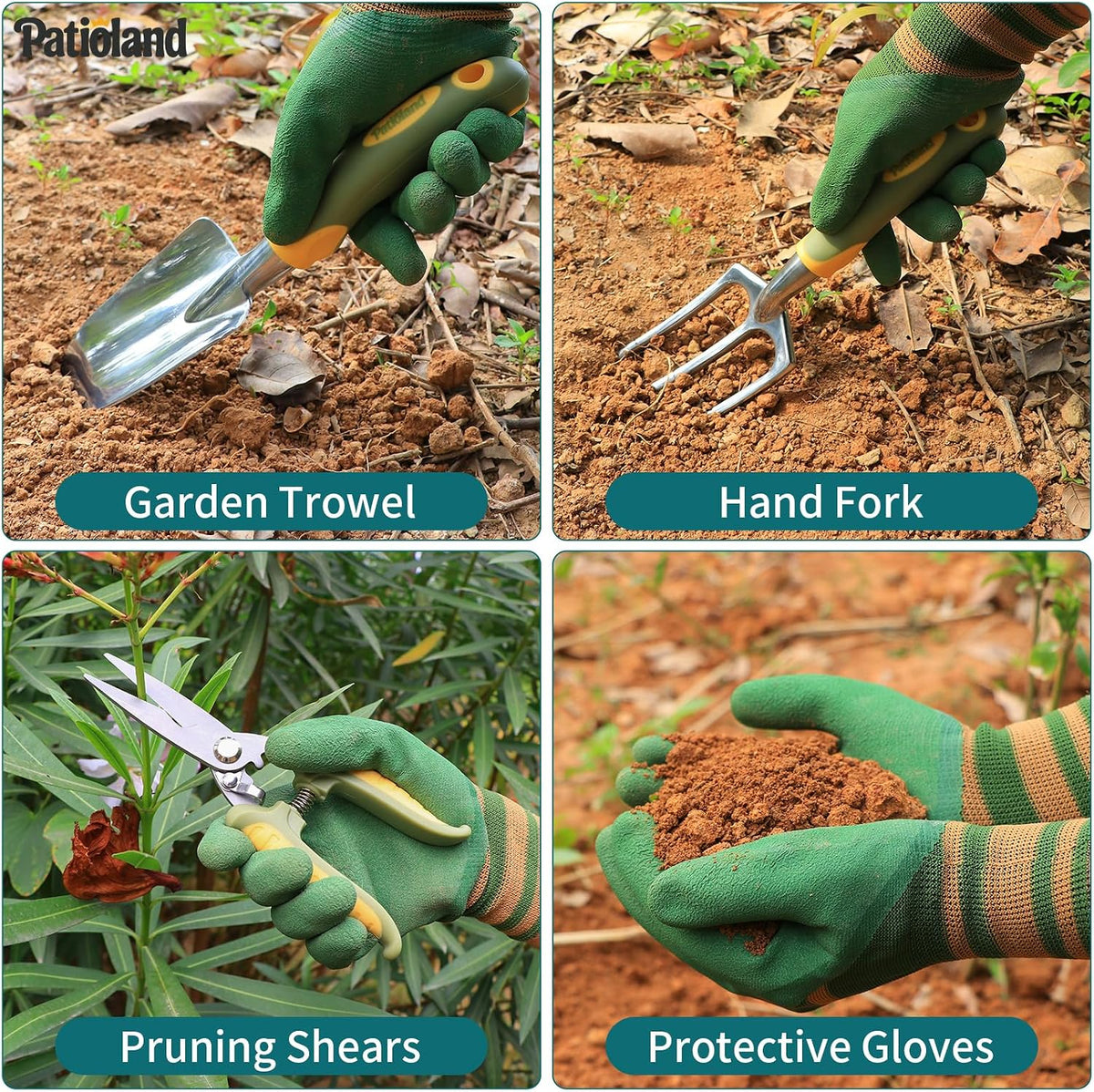 Brown Garden Tools Set 10-Piece, Gardening Gifts for Women Men