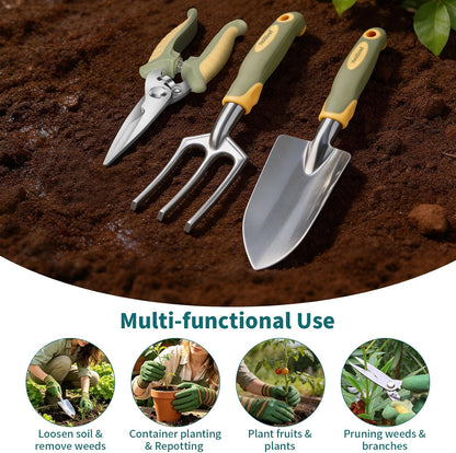 Brown Garden Tools Set 10-Piece, Gardening Gifts for Women Men