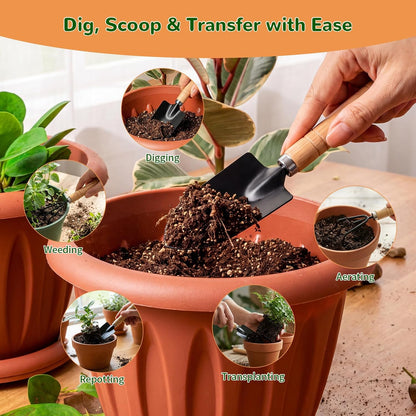 Brown Garden Tools Set 10-Piece, Gardening Gifts for Women Men