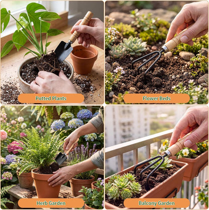 Brown Garden Tools Set 10-Piece, Gardening Gifts for Women Men