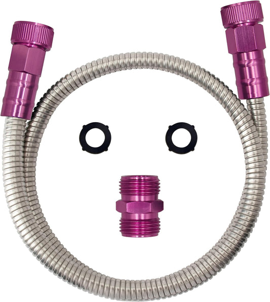 304 Stainless Steel 3 Feet Female to Female Garden Hose with Pink Male to Male Connector for Garden Hose Reel Cart (3ft)