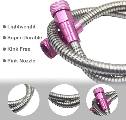 304 Stainless Steel 3 Feet Female to Female Garden Hose with Pink Male to Male Connector for Garden Hose Reel Cart (3ft)
