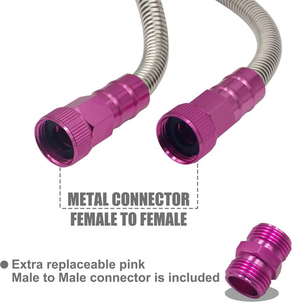 304 Stainless Steel 3 Feet Female to Female Garden Hose with Pink Male to Male Connector for Garden Hose Reel Cart (3ft)