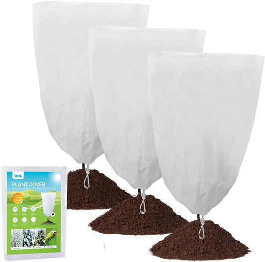 3 Pack Plant Covers Freeze Protection, 48"×72" 1.77oz/yd² Plant Frost Covers for Outdoor Plants Shrub Potted Plants Use, Winter Cloth Plant Tree Cover with Drawstring for Cold Weather