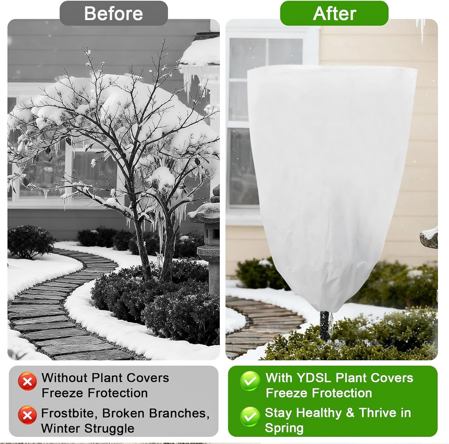 3 Pack Plant Covers Freeze Protection, 48"×72" 1.77oz/yd² Plant Frost Covers for Outdoor Plants Shrub Potted Plants Use, Winter Cloth Plant Tree Cover with Drawstring for Cold Weather