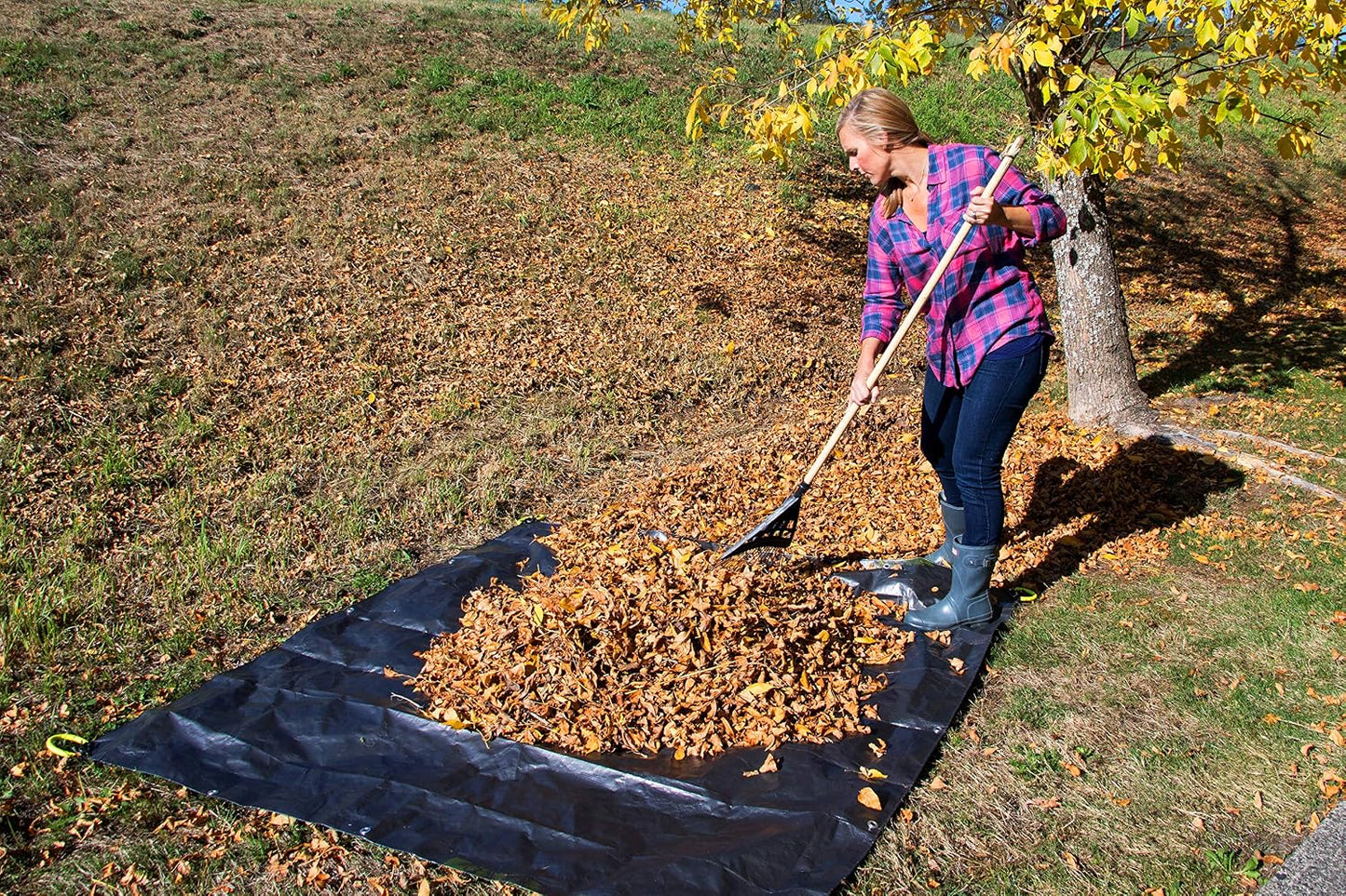Home & Garden 31586 Clean-Up Canvas Super Duty Tarp with Interlocking Handles of 300 lb Capacity for Garden and Yard Waste