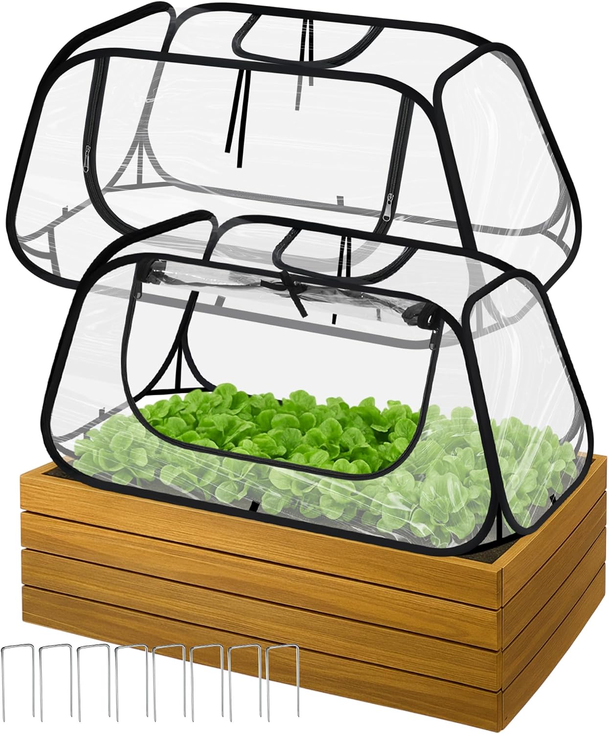 2 Pack Garden Covers for Raised Bed Foldable Clear PVC Greenhouse for Freeze Protection Row Plants Cover Accelerator with Zipper Door Black 32"x13"x14" Protection Vegetable Fruit from Animal