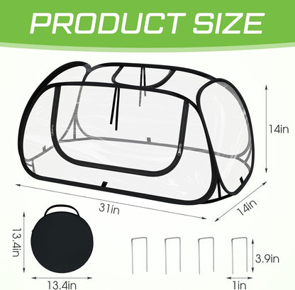 2 Pack Garden Covers for Raised Bed Foldable Clear PVC Greenhouse for Freeze Protection Row Plants Cover Accelerator with Zipper Door Black 32"x13"x14" Protection Vegetable Fruit from Animal