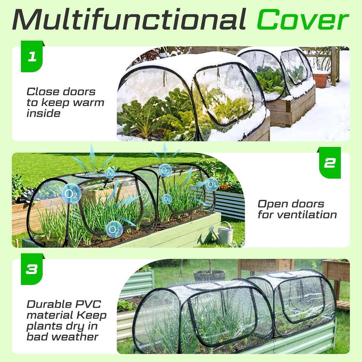 2 Pack Garden Covers for Raised Bed Foldable Clear PVC Greenhouse for Freeze Protection Row Plants Cover Accelerator with Zipper Door Black 32"x13"x14" Protection Vegetable Fruit from Animal