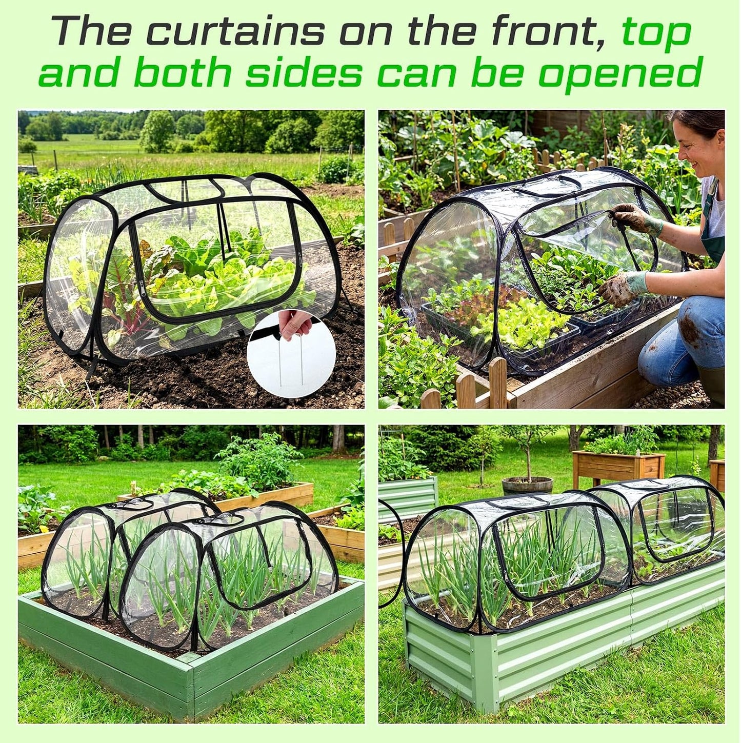 2 Pack Garden Covers for Raised Bed Foldable Clear PVC Greenhouse for Freeze Protection Row Plants Cover Accelerator with Zipper Door Black 32"x13"x14" Protection Vegetable Fruit from Animal