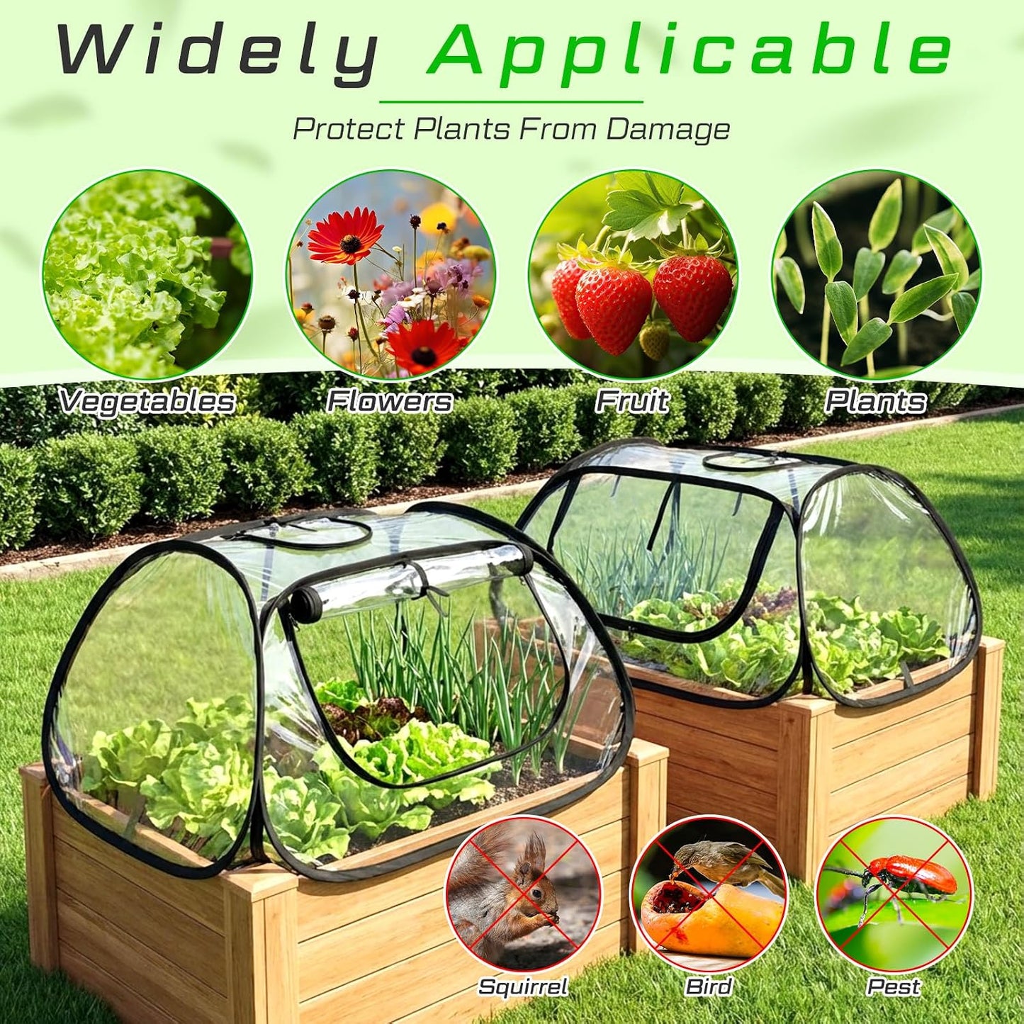 2 Pack Garden Covers for Raised Bed Foldable Clear PVC Greenhouse for Freeze Protection Row Plants Cover Accelerator with Zipper Door Black 32"x13"x14" Protection Vegetable Fruit from Animal