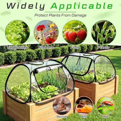 2 Pack Garden Covers for Raised Bed Foldable Clear PVC Greenhouse for Freeze Protection Row Plants Cover Accelerator with Zipper Door Black 32"x13"x14" Protection Vegetable Fruit from Animal