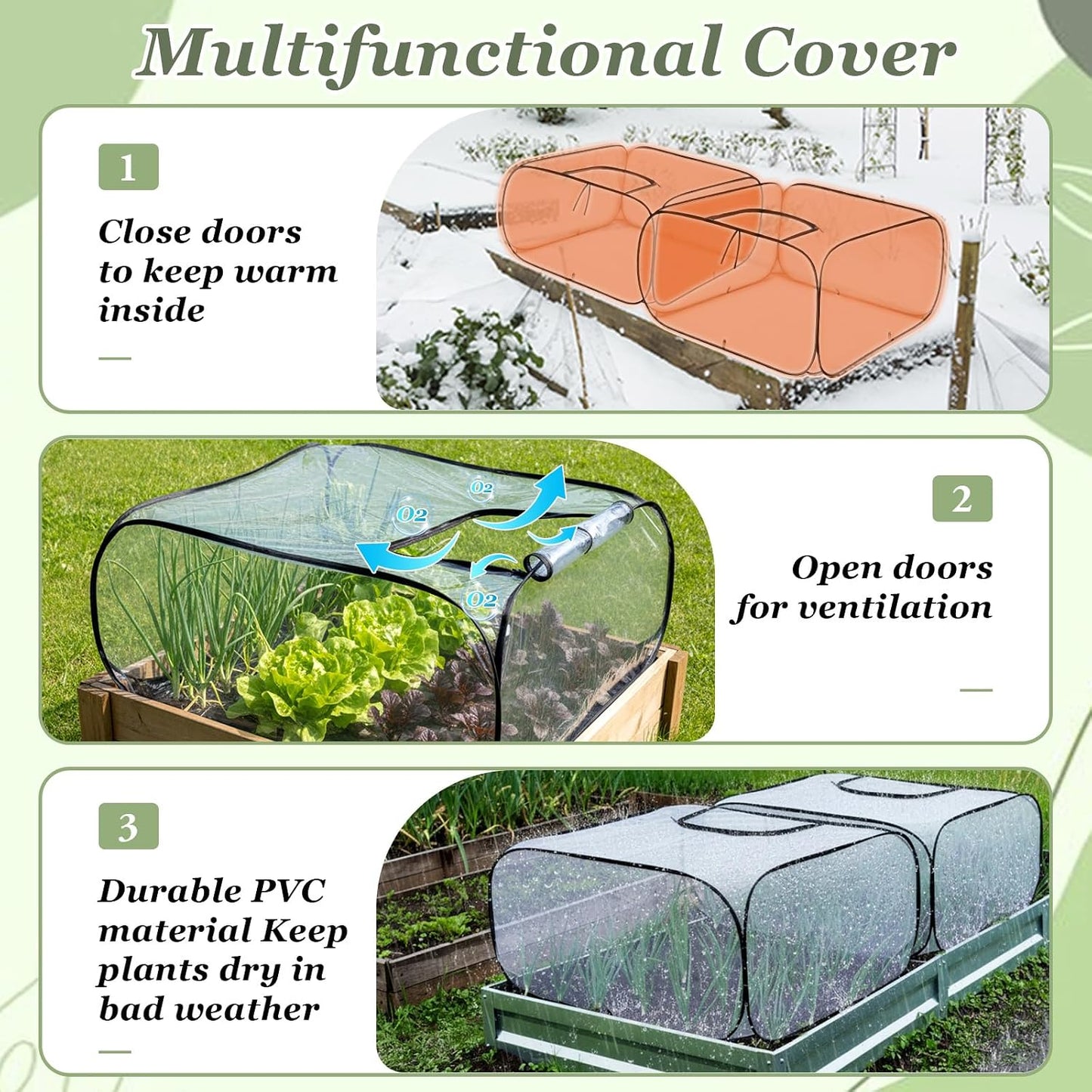 2 Pack Garden Covers for Raised Bed Foldable Clear PVC Greenhouse for Freeze Protection Row Plants Cover Accelerator with Zipper Door Black 32"x13"x14" Protection Vegetable Fruit from Animal