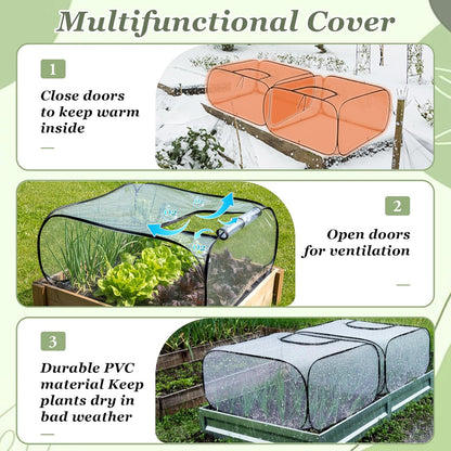 2 Pack Garden Covers for Raised Bed Foldable Clear PVC Greenhouse for Freeze Protection Row Plants Cover Accelerator with Zipper Door Black 32"x13"x14" Protection Vegetable Fruit from Animal