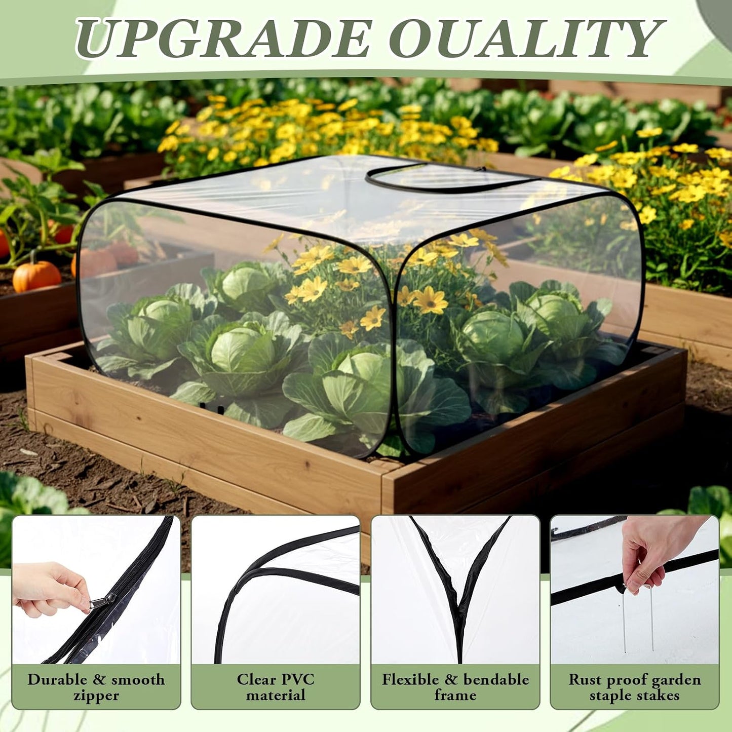 2 Pack Garden Covers for Raised Bed Foldable Clear PVC Greenhouse for Freeze Protection Row Plants Cover Accelerator with Zipper Door Black 32"x13"x14" Protection Vegetable Fruit from Animal