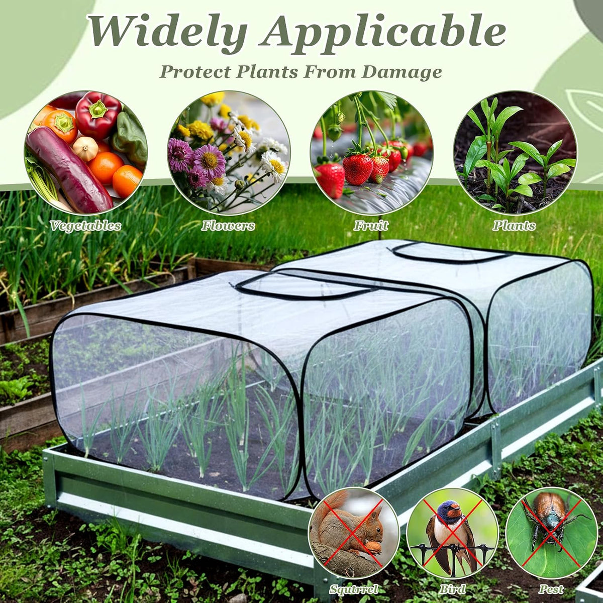 2 Pack Garden Covers for Raised Bed Foldable Clear PVC Greenhouse for Freeze Protection Row Plants Cover Accelerator with Zipper Door Black 32"x13"x14" Protection Vegetable Fruit from Animal