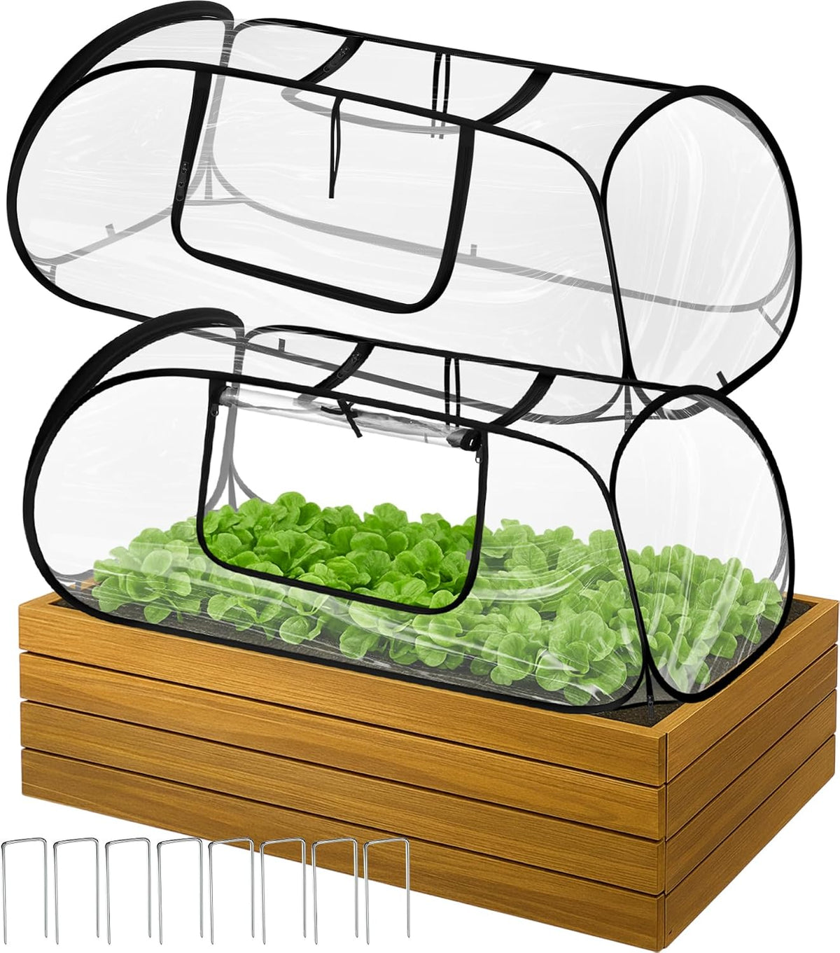 2 Pack Garden Covers for Raised Bed Foldable Clear PVC Greenhouse for Freeze Protection Row Plants Cover Accelerator with Zipper Door Black 32"x13"x14" Protection Vegetable Fruit from Animal