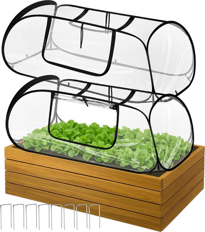 2 Pack Garden Covers for Raised Bed Foldable Clear PVC Greenhouse for Freeze Protection Row Plants Cover Accelerator with Zipper Door Black 32"x13"x14" Protection Vegetable Fruit from Animal