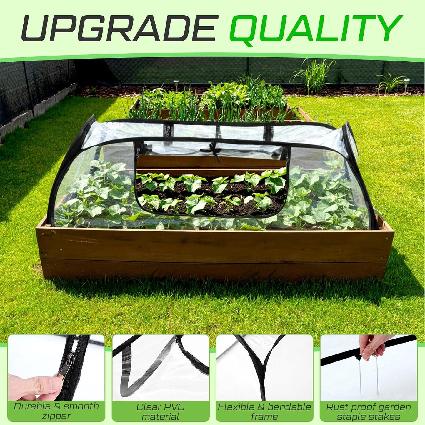 2 Pack Garden Covers for Raised Bed Foldable Clear PVC Greenhouse for Freeze Protection Row Plants Cover Accelerator with Zipper Door Black 32"x13"x14" Protection Vegetable Fruit from Animal