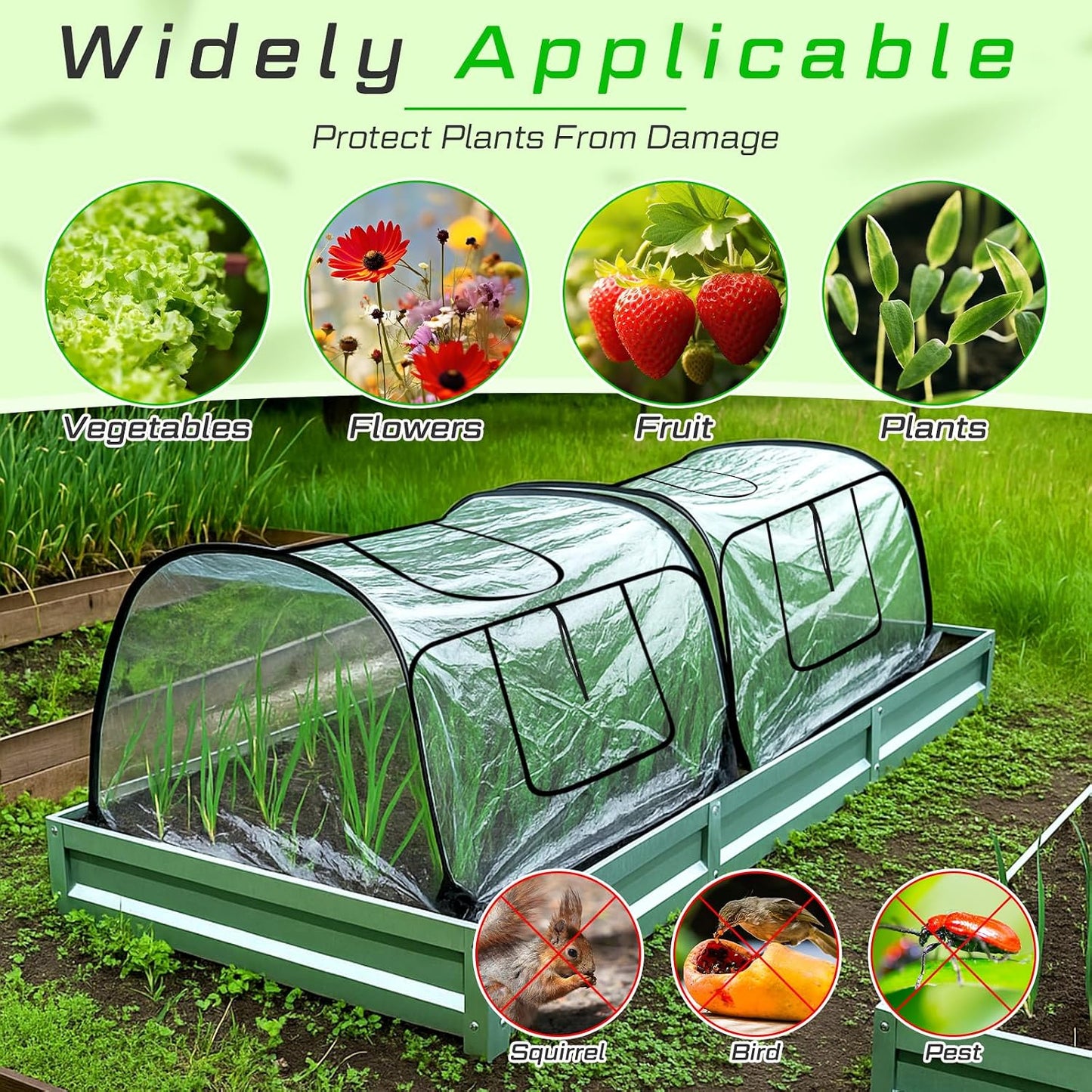 2 Pack Garden Covers for Raised Bed Foldable Clear PVC Greenhouse for Freeze Protection Row Plants Cover Accelerator with Zipper Door Black 32"x13"x14" Protection Vegetable Fruit from Animal