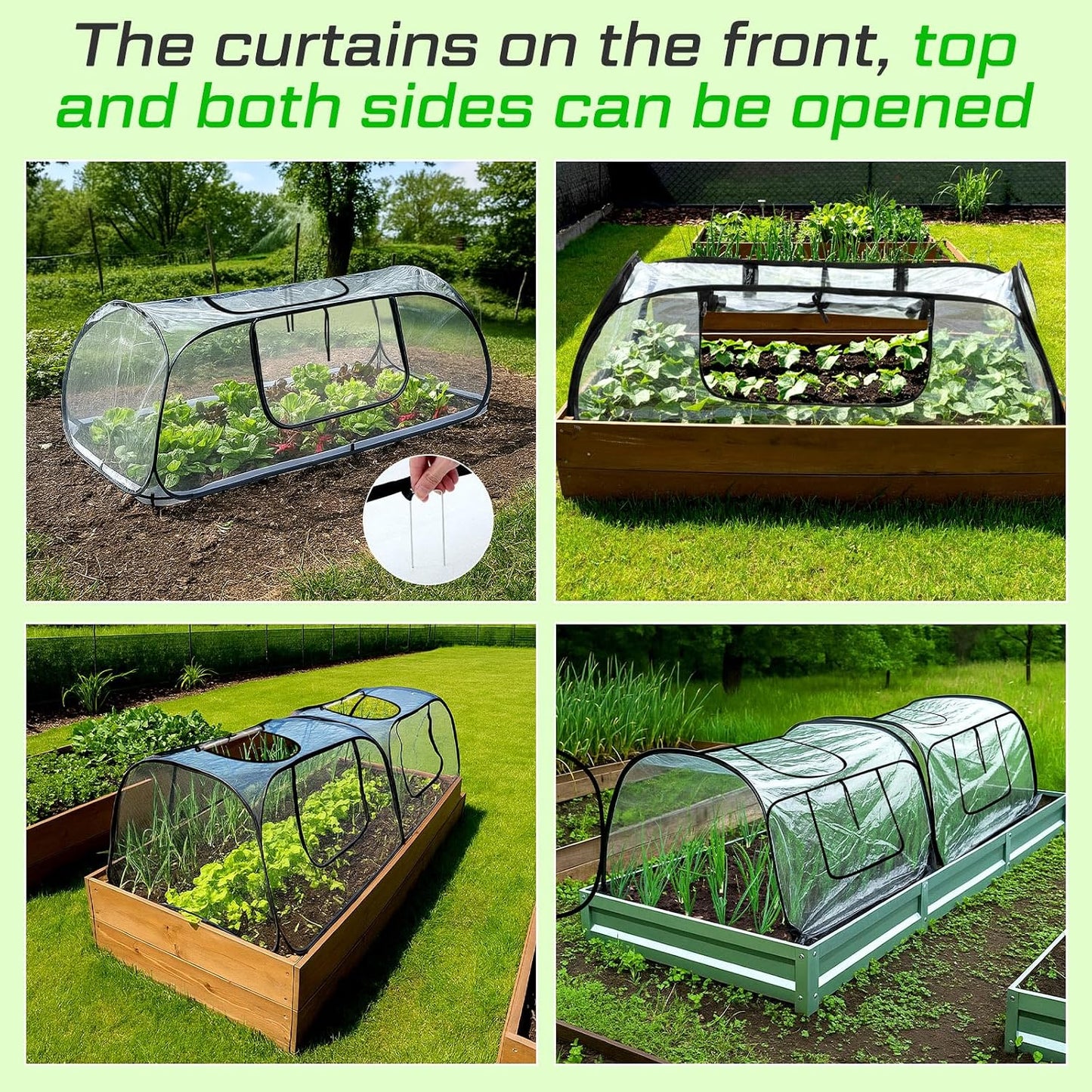 2 Pack Garden Covers for Raised Bed Foldable Clear PVC Greenhouse for Freeze Protection Row Plants Cover Accelerator with Zipper Door Black 32"x13"x14" Protection Vegetable Fruit from Animal