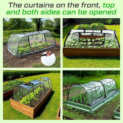 2 Pack Garden Covers for Raised Bed Foldable Clear PVC Greenhouse for Freeze Protection Row Plants Cover Accelerator with Zipper Door Black 32"x13"x14" Protection Vegetable Fruit from Animal