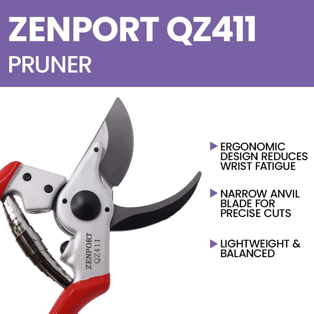 QZ411 Narrow Head Professional Pruner, 1-Inch Cut, 8.25-Inch Long