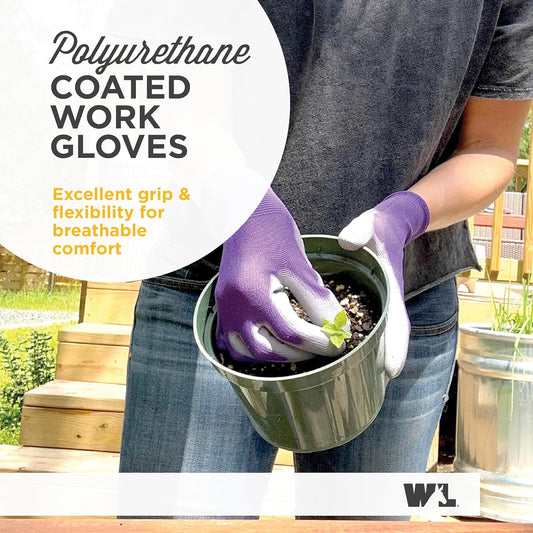 Gardening Gloves for Women – Breathable Polyester, Seamless Fit – PU-Coated Palm for Grip & Durability