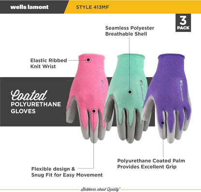 Gardening Gloves for Women – Breathable Polyester, Seamless Fit – PU-Coated Palm for Grip & Durability