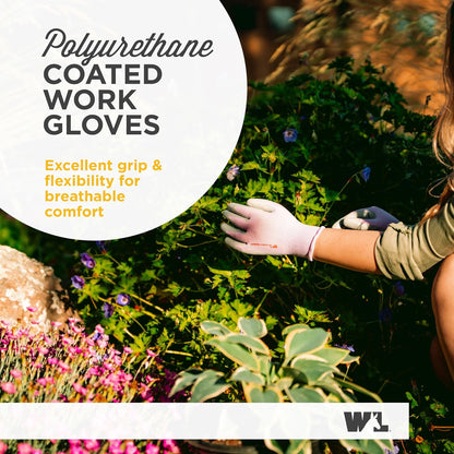 Gardening Gloves for Women – Breathable Polyester, Seamless Fit – PU-Coated Palm for Grip & Durability