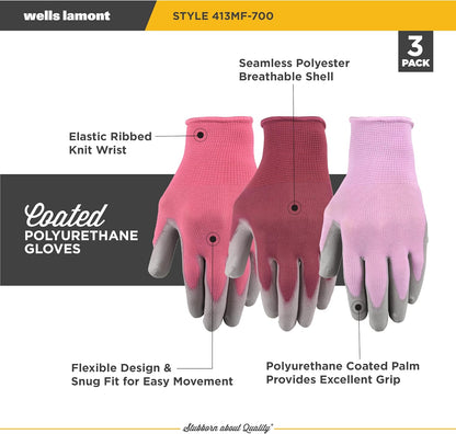 Gardening Gloves for Women – Breathable Polyester, Seamless Fit – PU-Coated Palm for Grip & Durability
