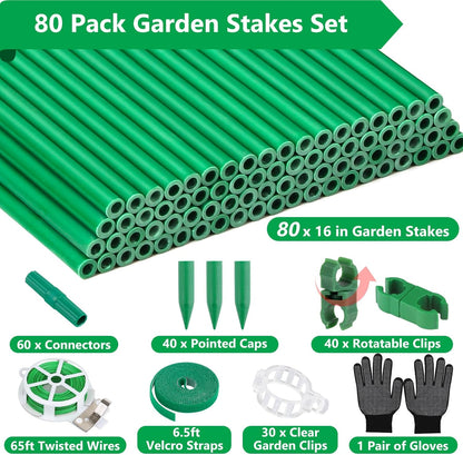 80 Pack Garden Stakes(16" Each), Plant Support Stakes, DIY 4ft 5ft 6ft 7ft Sturdy Fiberglass Plant Sticks Support Garden Trellis for Growing Climbing Tomato Vegetables Flowers