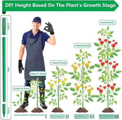 80 Pack Garden Stakes(16" Each), Plant Support Stakes, DIY 4ft 5ft 6ft 7ft Sturdy Fiberglass Plant Sticks Support Garden Trellis for Growing Climbing Tomato Vegetables Flowers