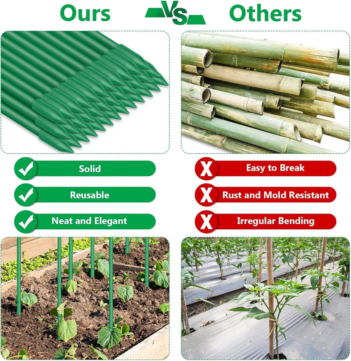 80 Pack Garden Stakes(16" Each), Plant Support Stakes, DIY 4ft 5ft 6ft 7ft Sturdy Fiberglass Plant Sticks Support Garden Trellis for Growing Climbing Tomato Vegetables Flowers