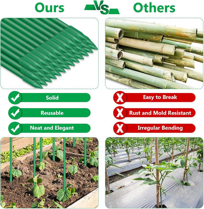80 Pack Garden Stakes(16" Each), Plant Support Stakes, DIY 4ft 5ft 6ft 7ft Sturdy Fiberglass Plant Sticks Support Garden Trellis for Growing Climbing Tomato Vegetables Flowers